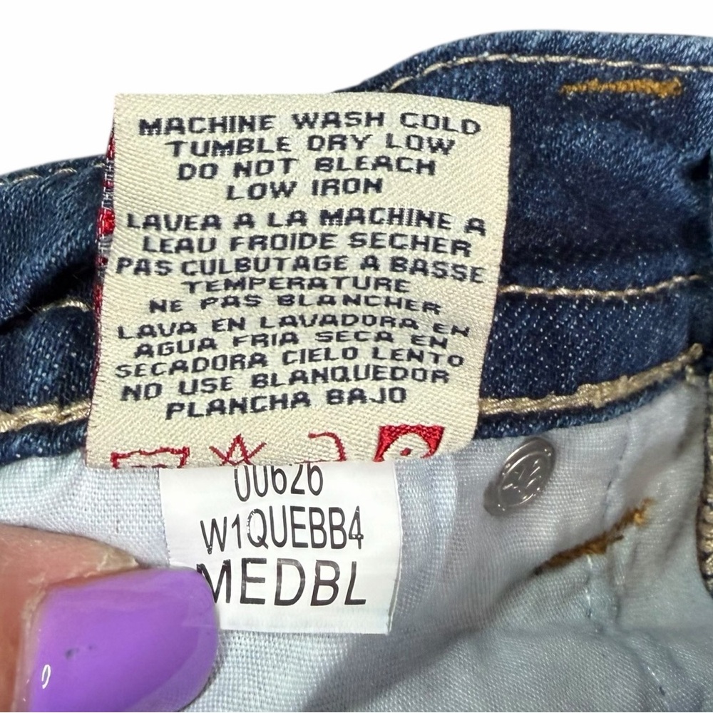 MEK Denim Dark Wash Low Rise Paint Splatter Quebec Boot Cut Jeans - Size 25/34 - Picture 11 of 15